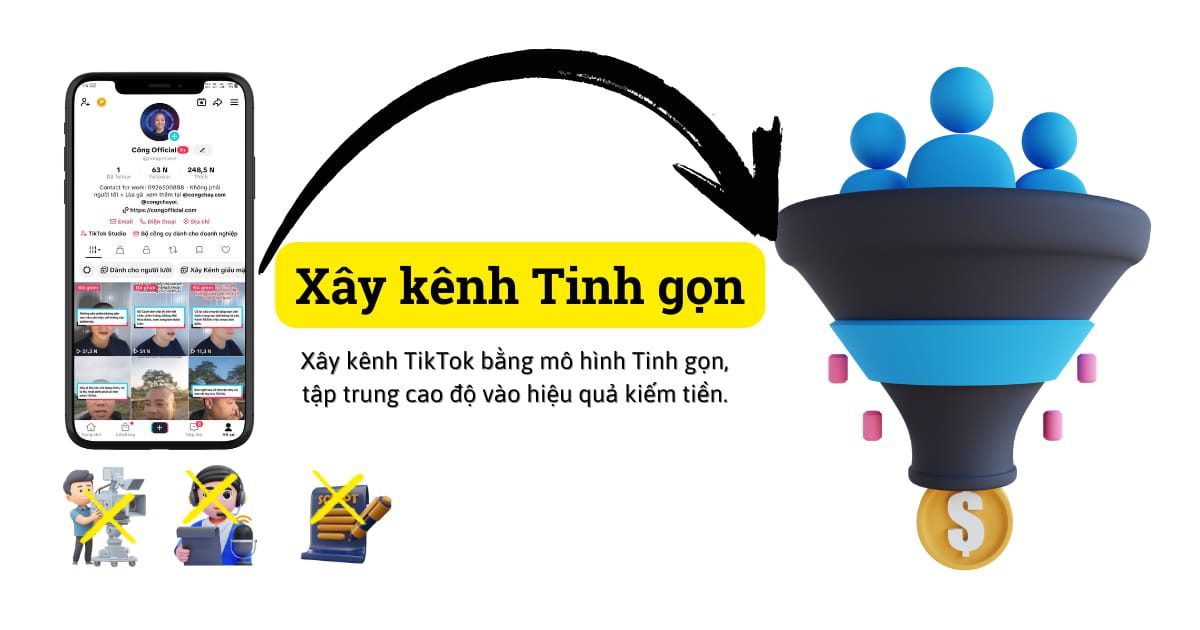 Xây kênh TikTok tinh gọn, Sử dụng mọi thứ sẵn có để biến mỗi video thành cỗ máy in tiền.